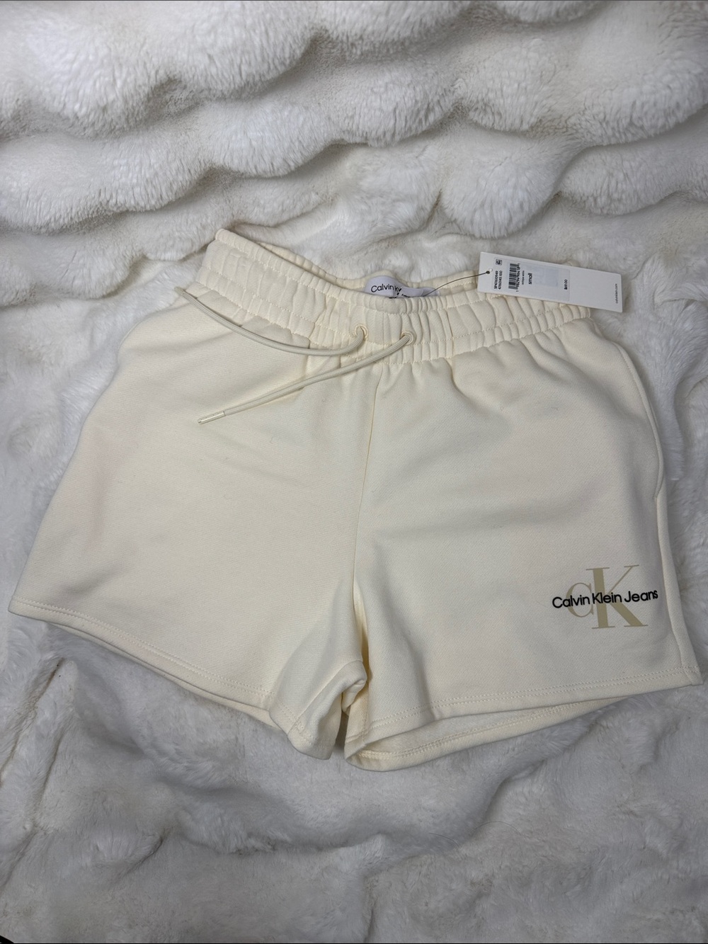 Calvin Klein Jeans Cream Elastic Waist Logo Athletic Shorts